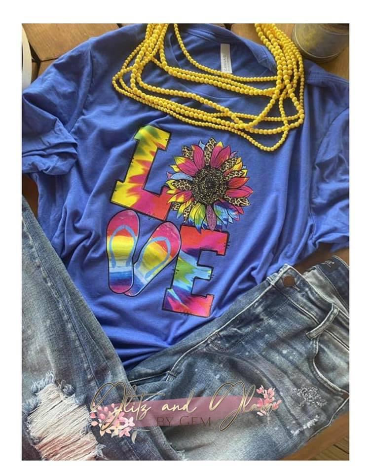 “LOVE” with leopard sunflower & flip flops